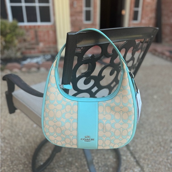 NWT Coach CT765 Signature Jacquard Carmen Shoulder Bag Handbag Faded Blue New - Picture 2 of 7